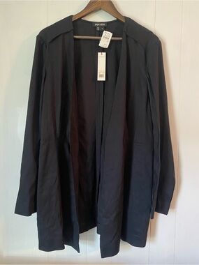 Paperwhite Black Open-Front Linen Blend Duster Jacket Women's Size 14